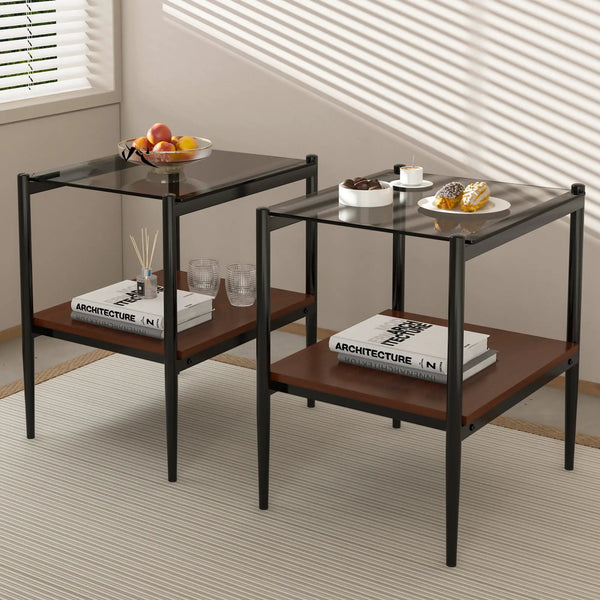 Set of 2 Rectangle End Table Gray Glass