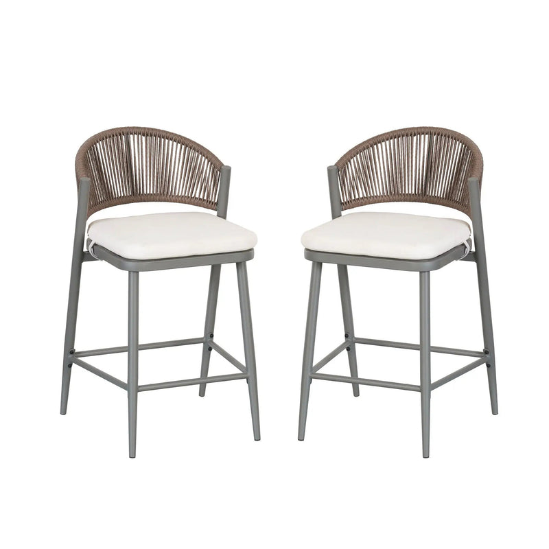 Outdoor 26" Counter Height Metal Frame Counter Stools With Scallop Shaped Backrest & Water Resistant Cushions by HouseOfZazla