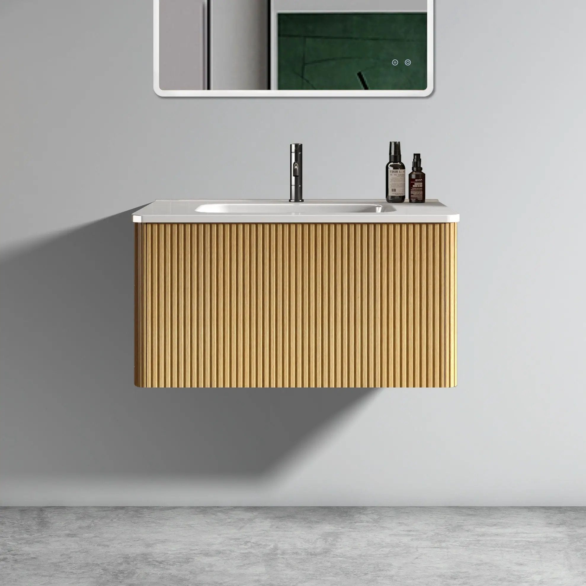 Etna - Striped Bathroom Vanity With Ceramic Sink, Wall Mounted Floating Bathroom Vanity For Modern Bathroom by Unique Piece Furniture