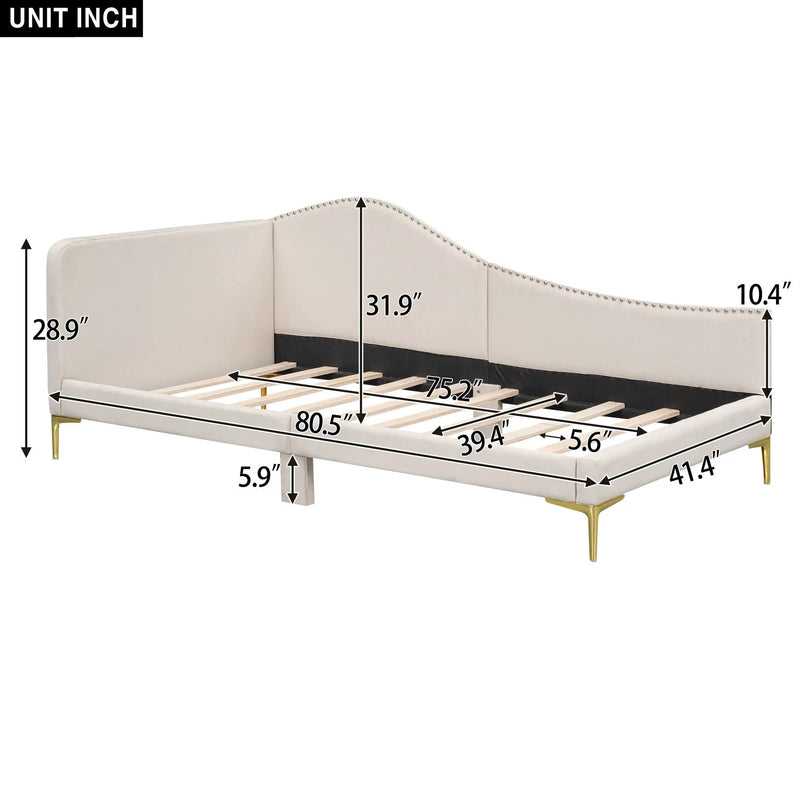 Upholstered Daybed With Headboard And Armrest, Support Legs by Unique Piece Furniture