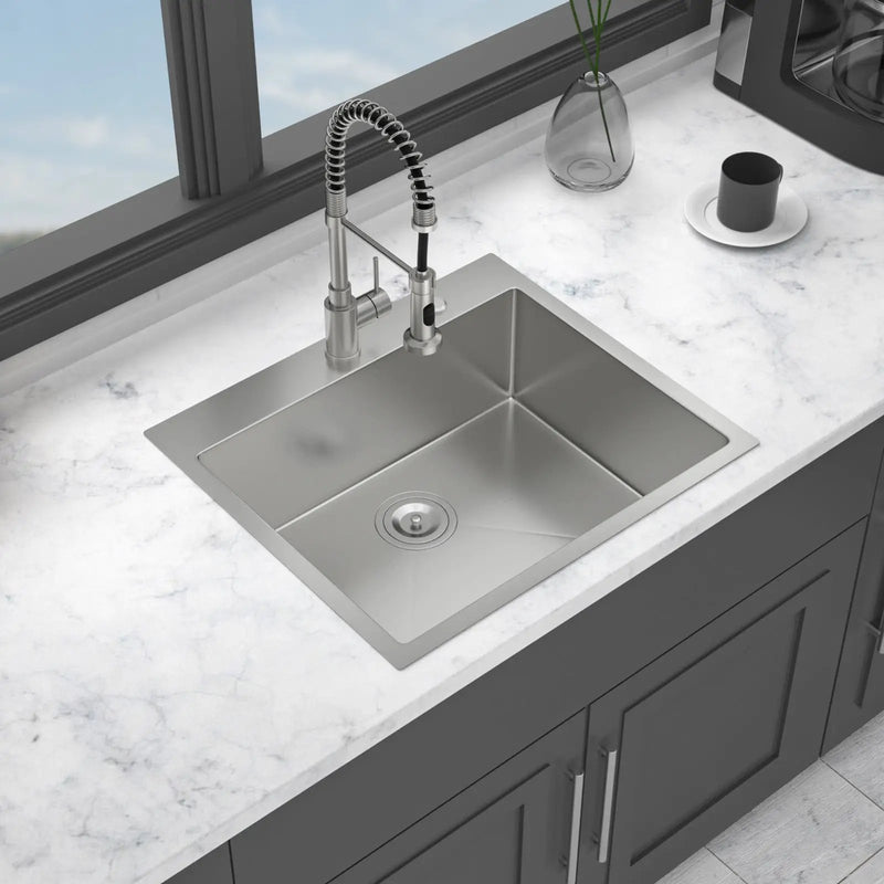 25 x 22 x 9 Inch Kitchen Sink Drop-In 16 Gauge Stainless Steel Single Bowl by HouseOfZazla