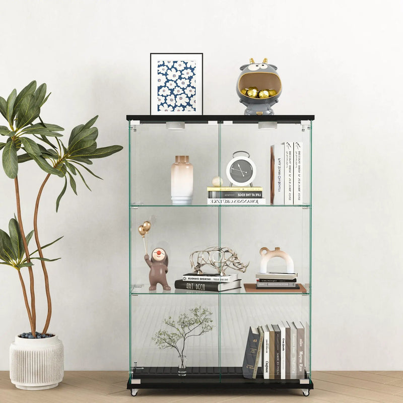Modern Display Cabinet With LED Lights, Transparent Tempered Glass 2 Door Storage Case With 3 Shelves by Unique Piece Furniture