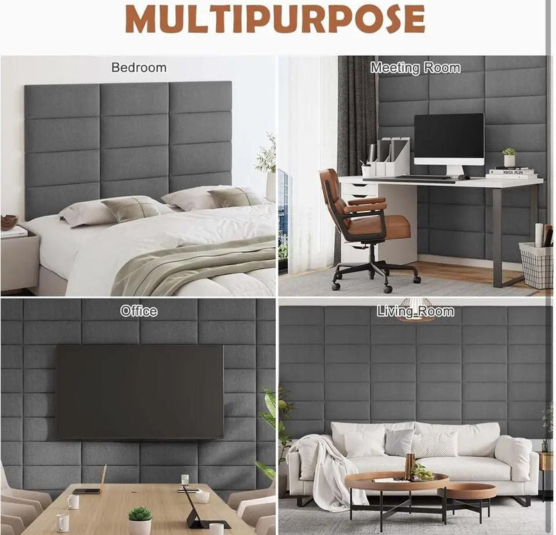 IFNOW Upholstered Wall Mounted Headboard, 3D Soundproof Wall Panels Peel and Stick Headboard for Queen Size, Reusable and Removable Tufted Bed Headboards in Dark by Selzalot