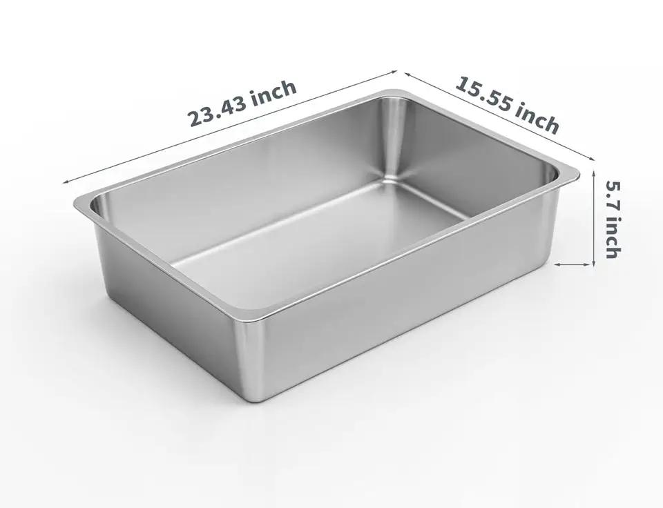 Open Box Kirecoo Stainless Steel Cat Litter Box XL- Metal High Sided Cat Pan, Large Stainless Steel Box, Indoor Litter Tray, Non Stick, No Smell, Easy by Selzalot