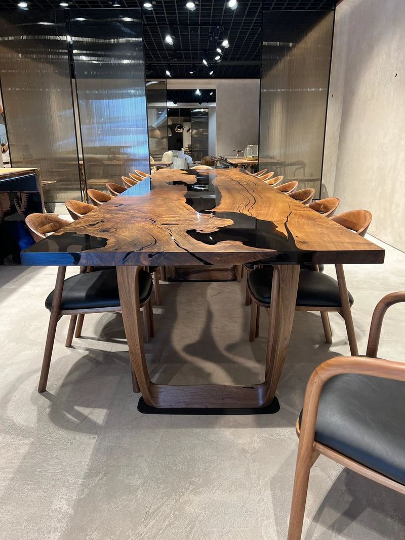 Epoxy Resin River Dining Table Featured Walnut Wood Leg by Gizz
