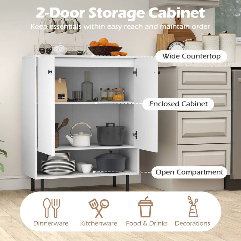 2-Door Sideboard Buffet Cabinet Kitchen with Adjustable Shelf-White by DirectDeals