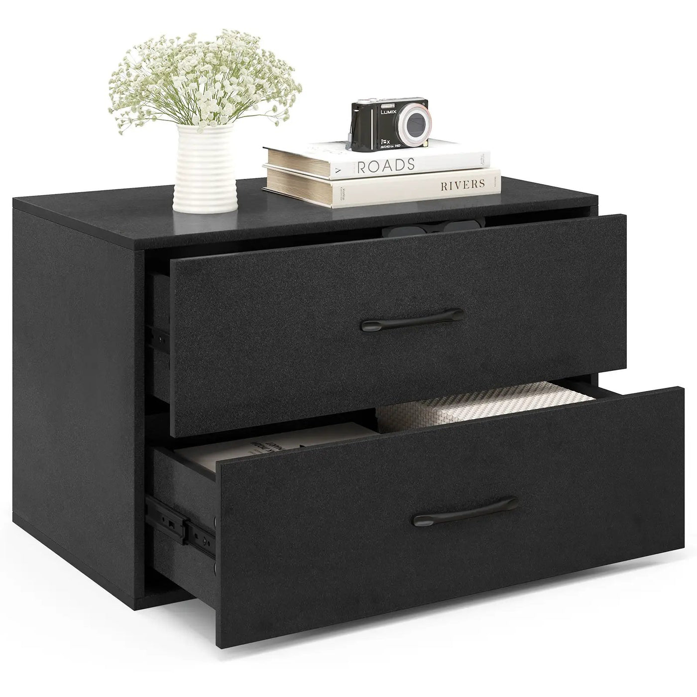 2-Drawer Stackable Horizontal Storage Cabinet Dresser Chest with Handles by DirectDeals