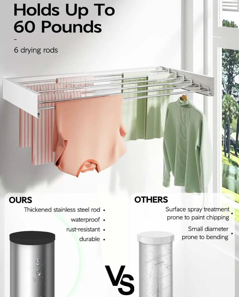 Vikaqi Wall Mounted Clothes Drying Rack 40 inches, Foldable Wall Mount Laundry Drying Rack Folding Indoor, Drying Rack Clothing Collapsible, Towel Dry by Selzalot