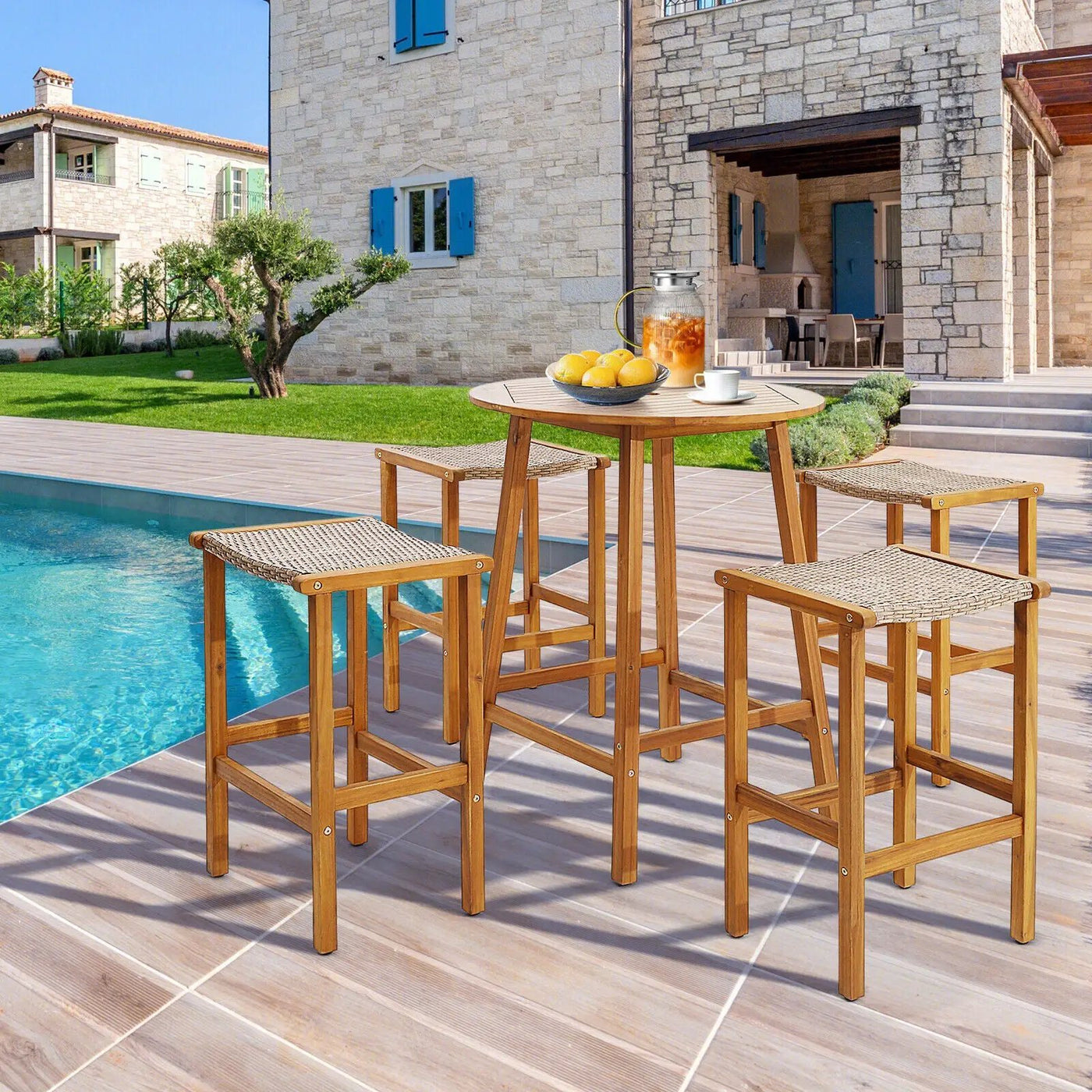 Patio Wood Bar Stools Set of 2/4 by DirectDeals