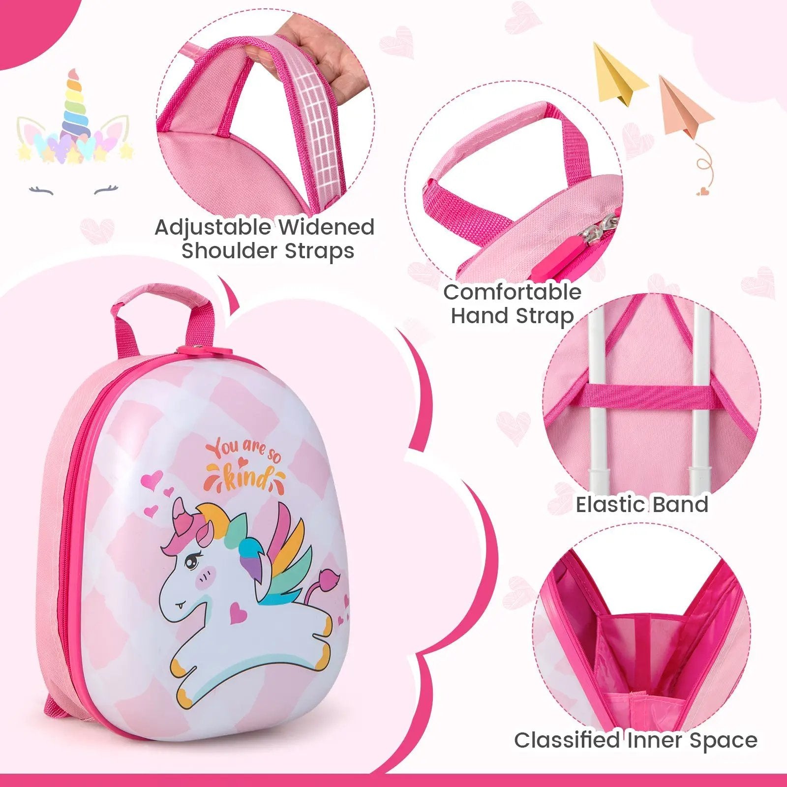 2 Pieces 12 Inch 16 Inch Kids Luggage Set with Backpack and Suitcase for Travel-Lovely Unicorn by DirectDeals