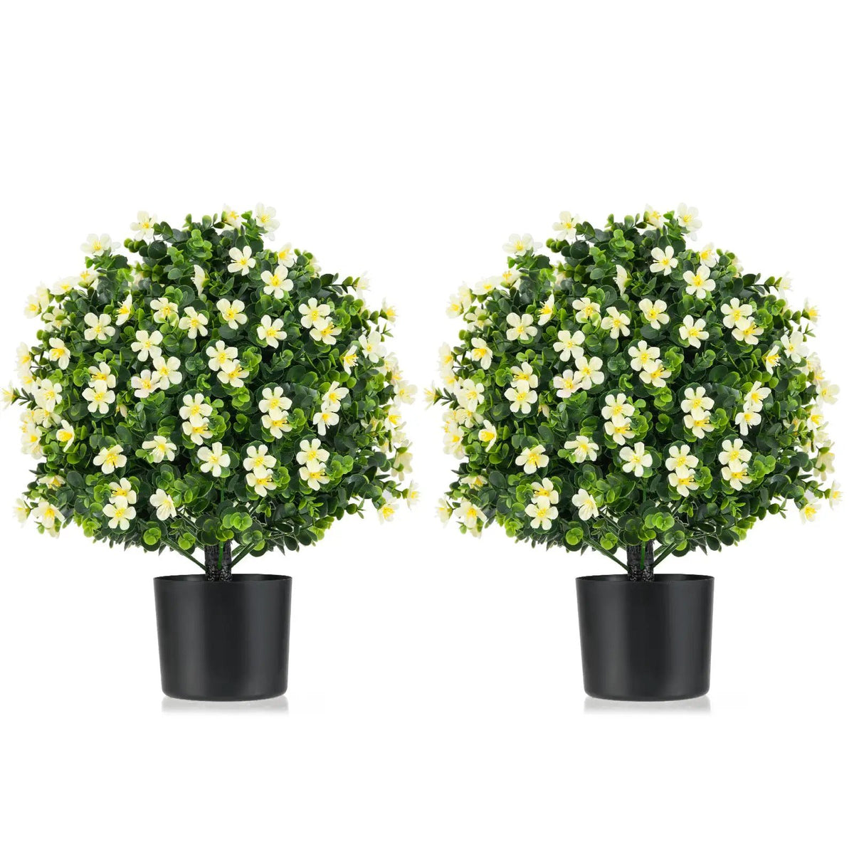 2 Pack Artificial Boxwood Topiary Ball Tree Faux Shrub Bushes with Flowers by DirectDeals