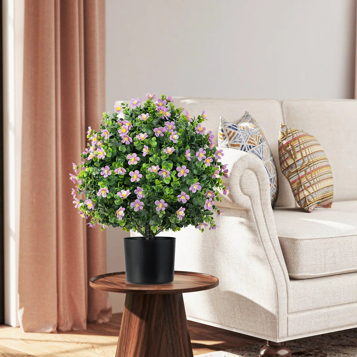 2 Pack Artificial Boxwood Topiary Ball Tree Faux Shrub Bushes with Flowers by DirectDeals