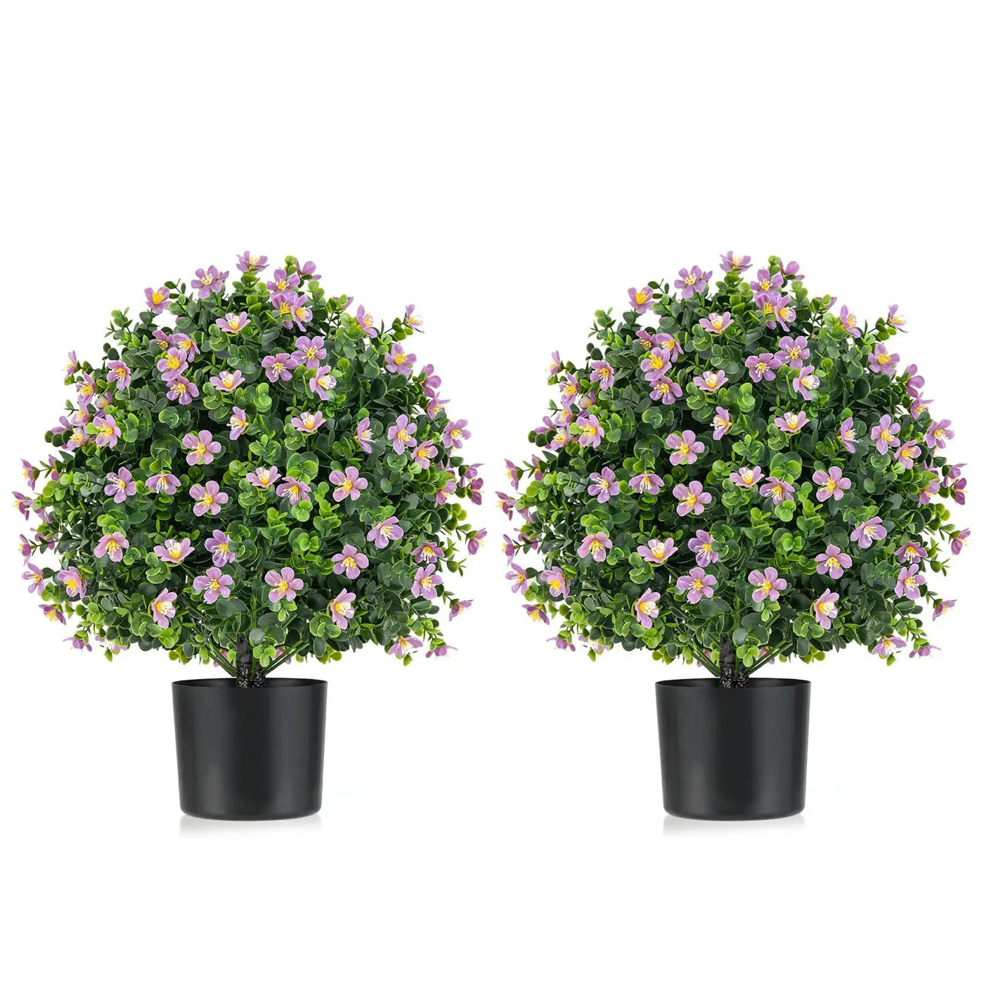 2 Pack Artificial Boxwood Topiary Ball Tree Faux Shrub Bushes with Flowers by DirectDeals