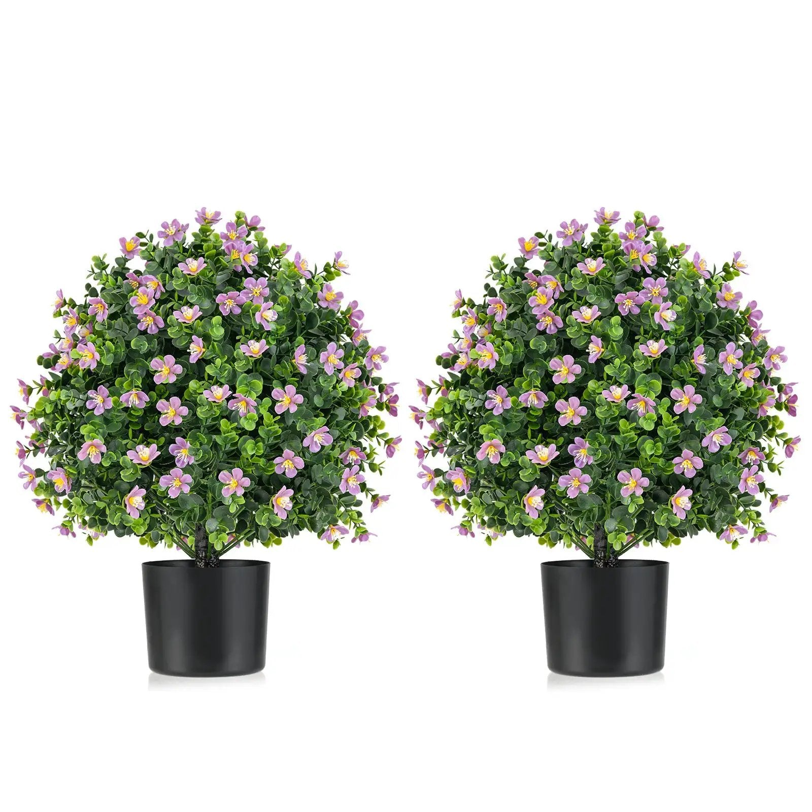 2 Pack Artificial Boxwood Topiary Ball Tree Faux Shrub Bushes with Flowers by DirectDeals