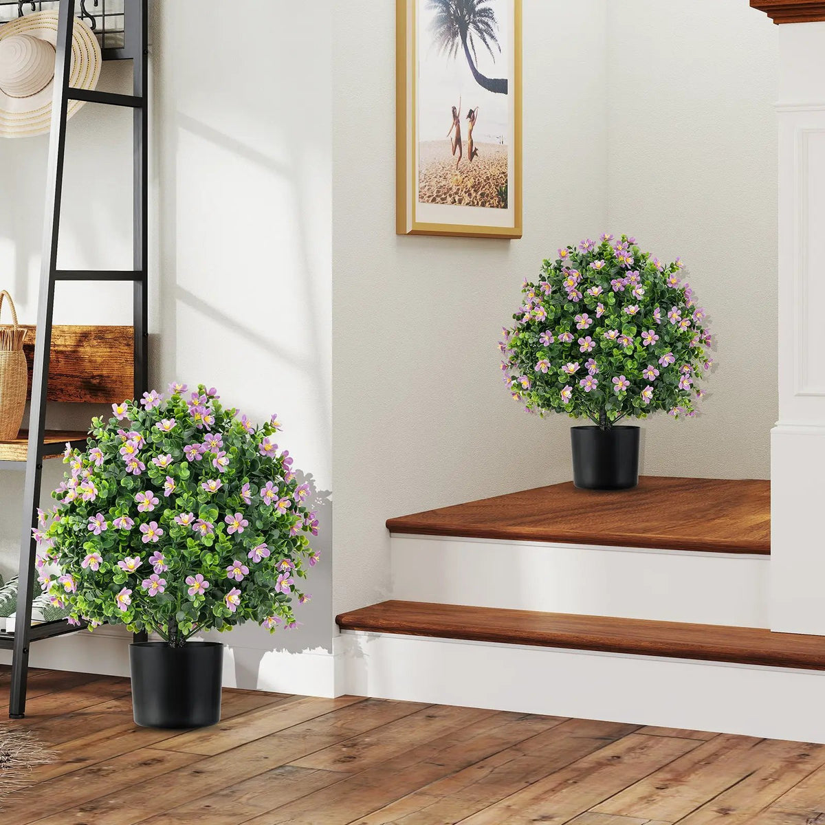 2 Pack Artificial Boxwood Topiary Ball Tree Faux Shrub Bushes with Flowers by DirectDeals