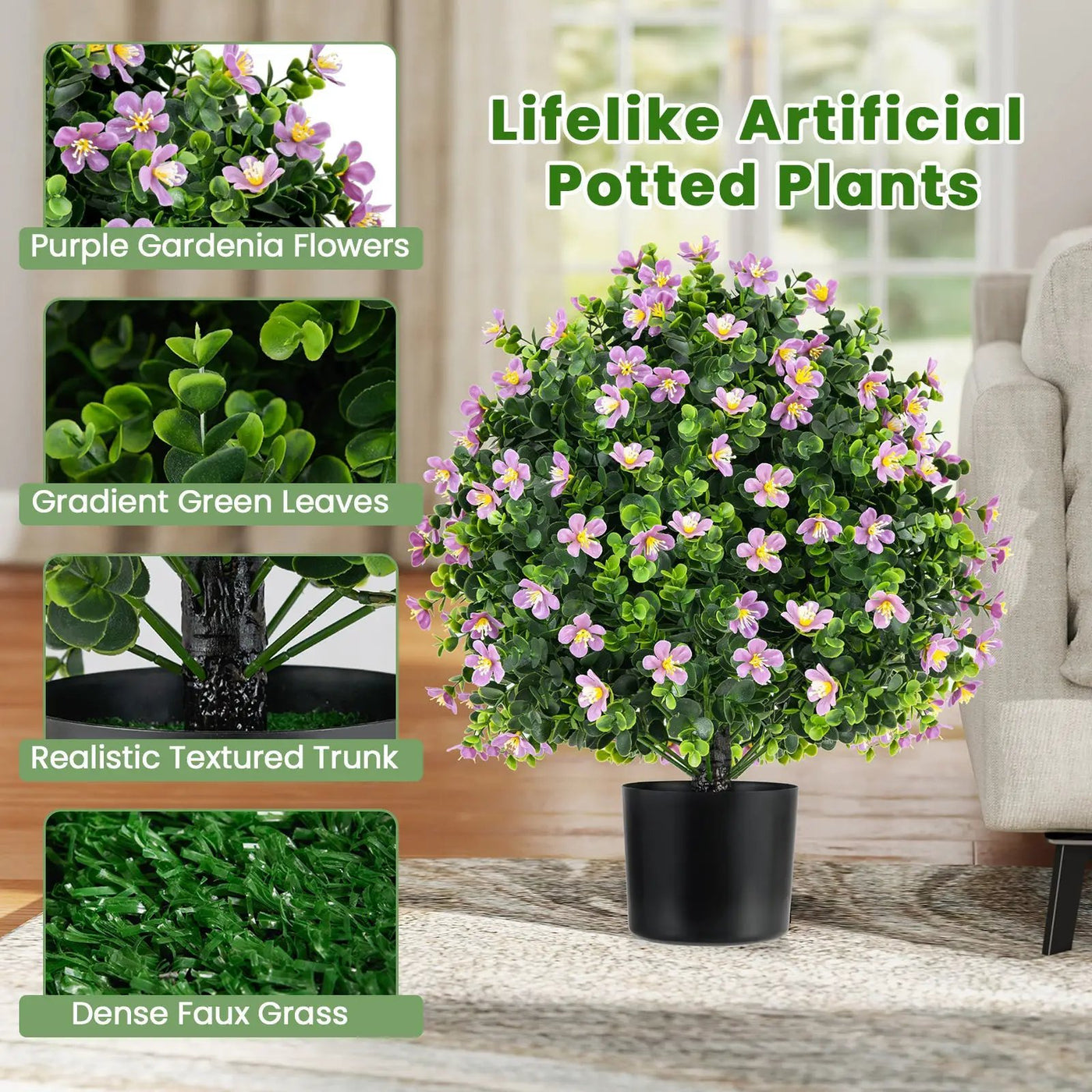 2 Pack Artificial Boxwood Topiary Ball Tree Faux Shrub Bushes with Flowers by DirectDeals