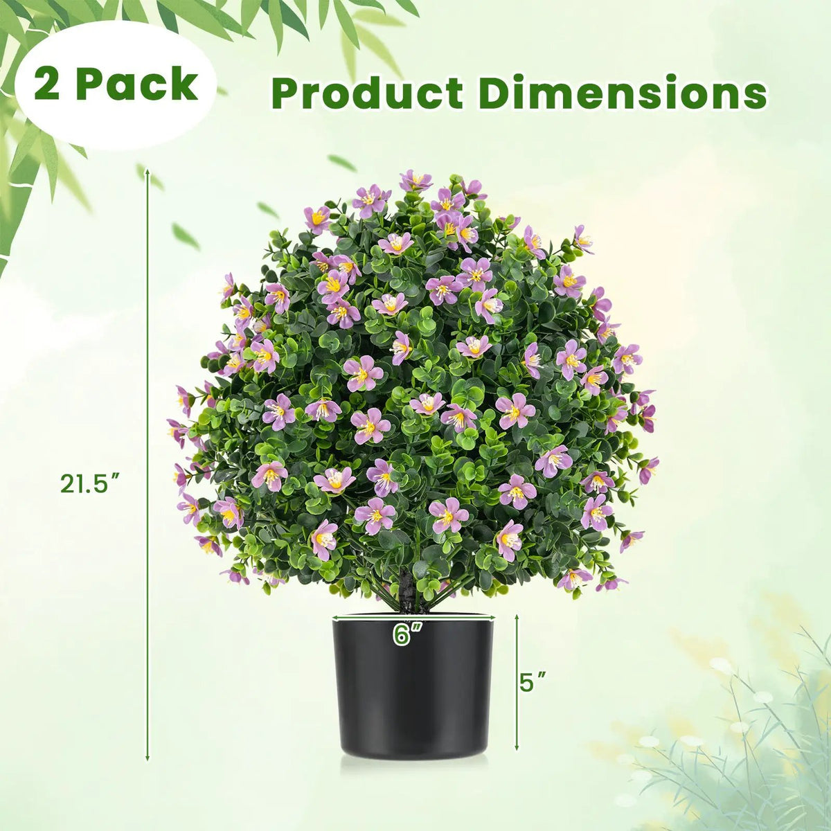 2 Pack Artificial Boxwood Topiary Ball Tree Faux Shrub Bushes with Flowers by DirectDeals