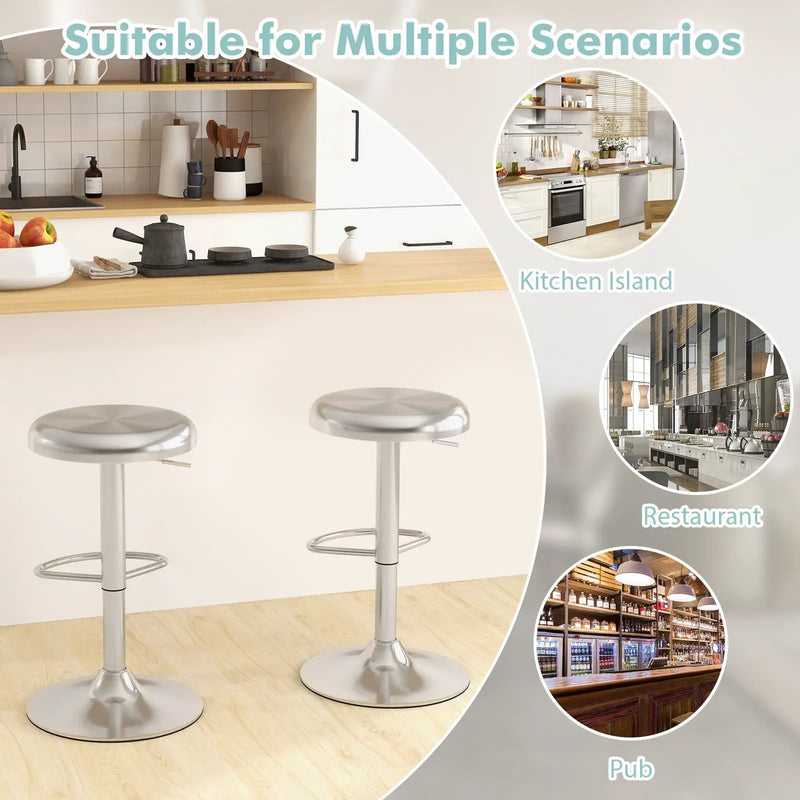 Modern Swivel Adjustable Height Bar Stool with Footrest for Pub Bistro Kitchen Dining by DirectDeals