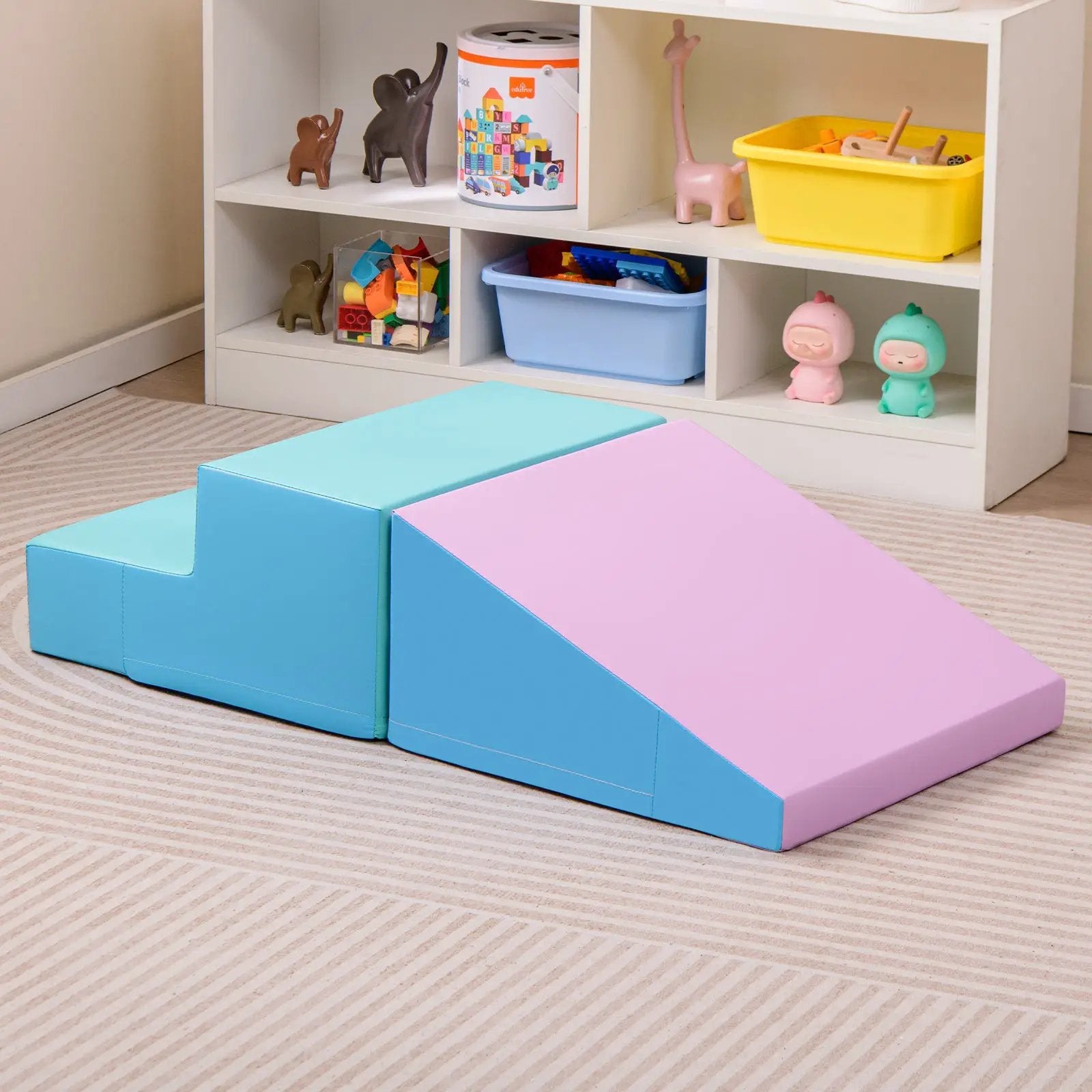 2-Piece Step and Slide Climber for Infants and Toddlers Baby Soft Play Set Foam Blocks-Blue by DirectDeals
