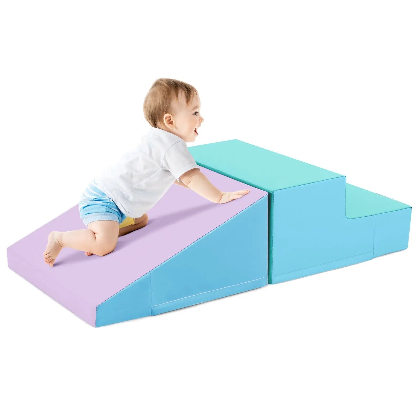 2-Piece Step and Slide Climber for Infants and Toddlers Baby Soft Play Set Foam Blocks-Blue by DirectDeals