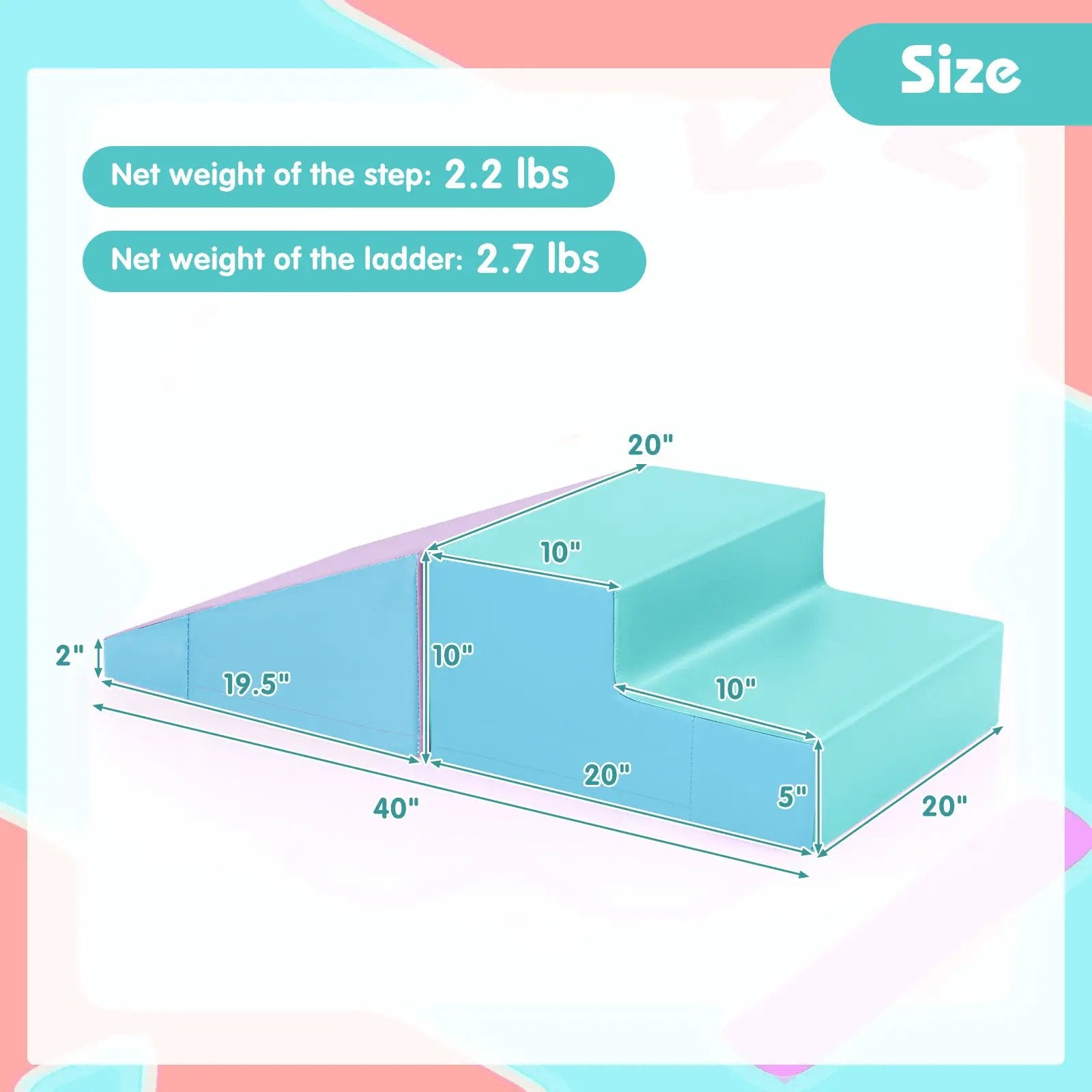 2-Piece Step and Slide Climber for Infants and Toddlers Baby Soft Play Set Foam Blocks-Blue by DirectDeals