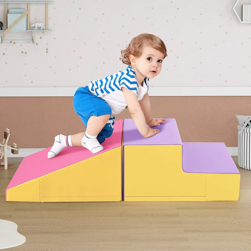 2-Piece Step and Slide Climber for Infants and Toddlers Baby Soft Play Set Foam Blocks-Yellow by DirectDeals
