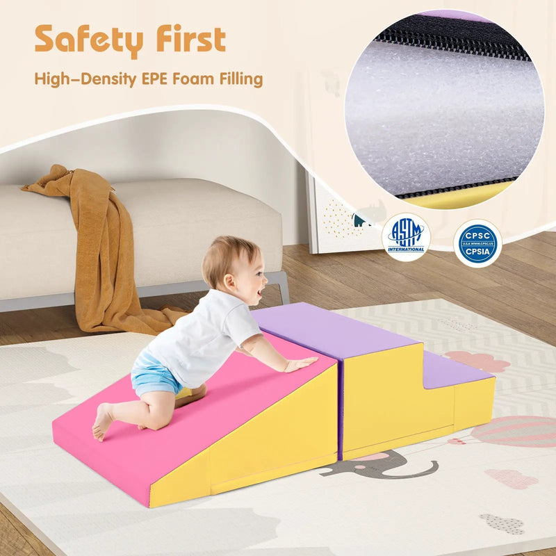 2-Piece Step and Slide Climber for Infants and Toddlers Baby Soft Play Set Foam Blocks-Yellow by DirectDeals