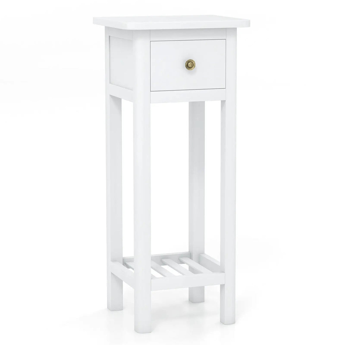 2 Tier Slim Nightstand Bedside Table with Drawer Shelf by DirectDeals
