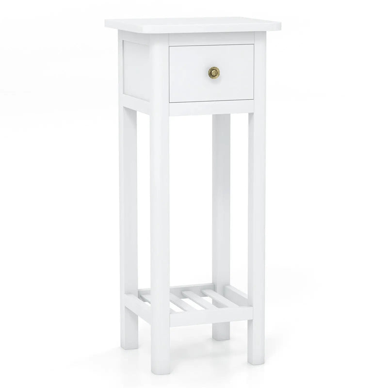 2 Tier Slim Nightstand Bedside Table with Drawer Shelf by DirectDeals