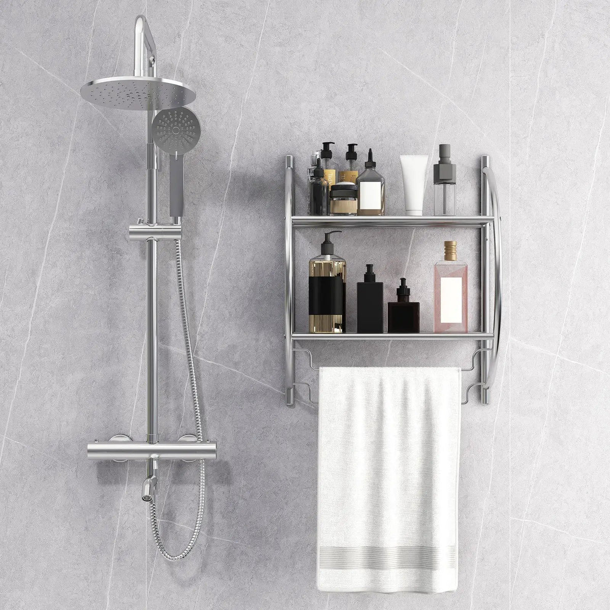 Wall Mounted 2-Tier Bathroom Towel Rack with 2 Towel Bars by DirectDeals