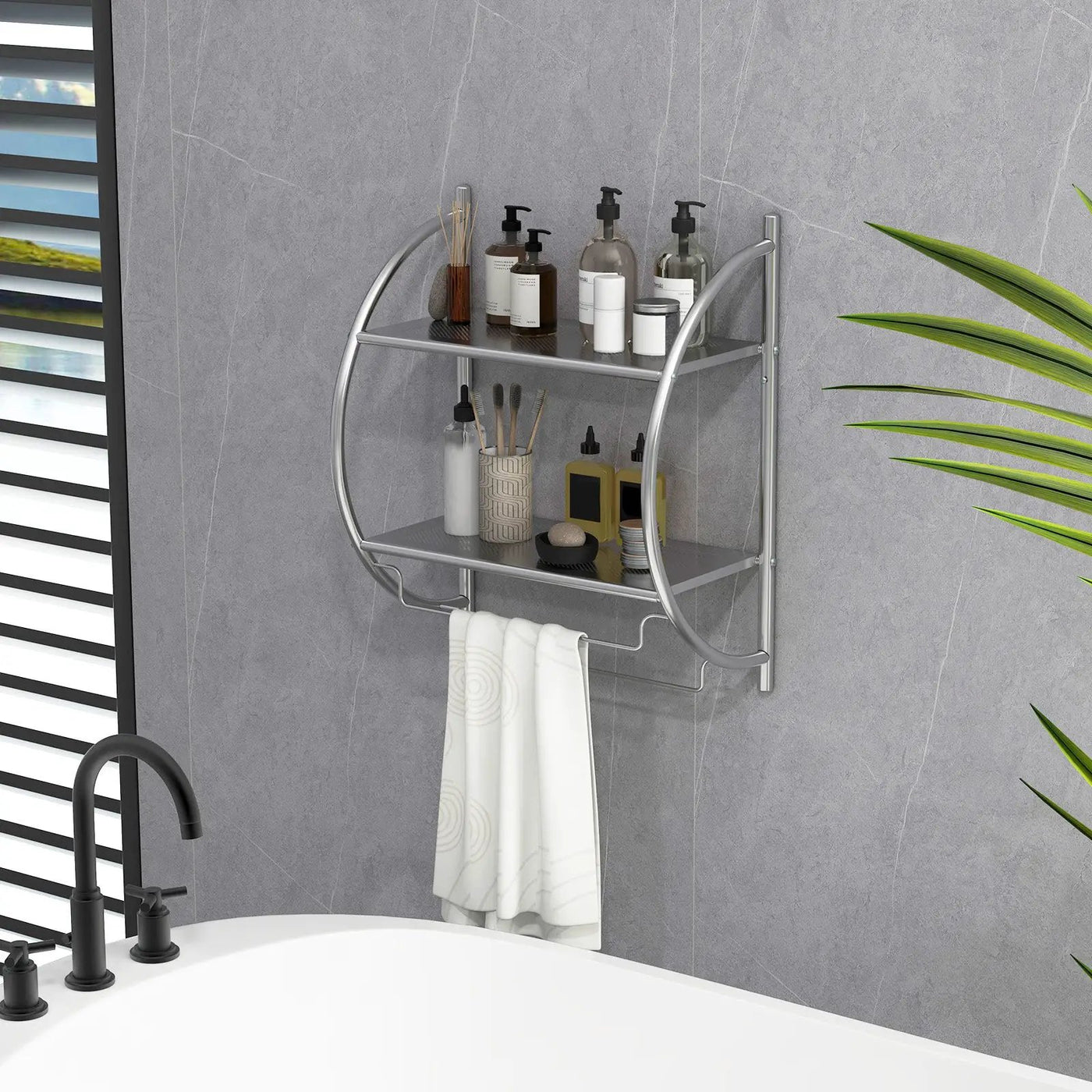 Wall Mounted 2-Tier Bathroom Towel Rack with 2 Towel Bars by DirectDeals
