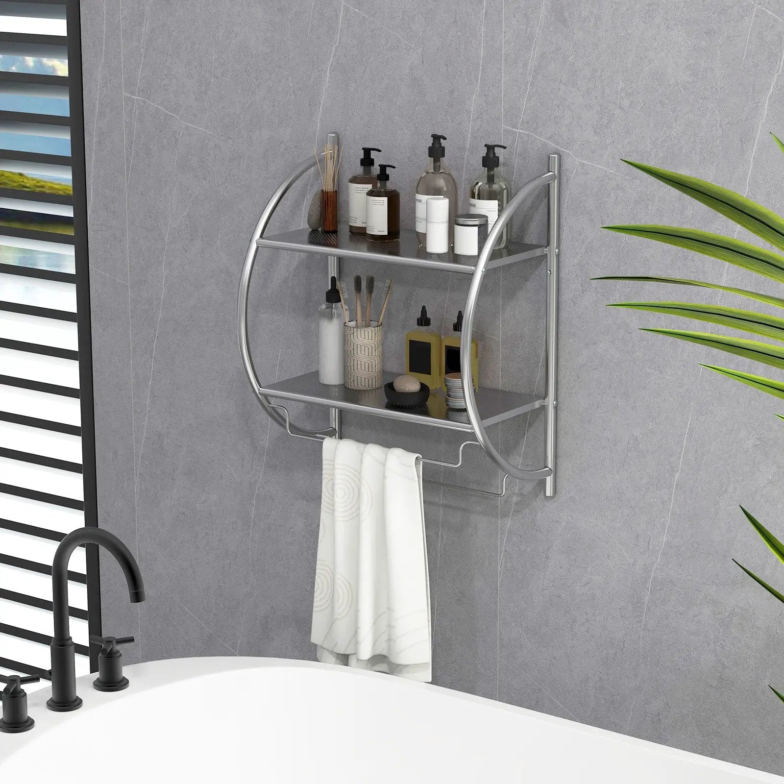 Wall Mounted 2-Tier Bathroom Towel Rack with 2 Towel Bars by DirectDeals