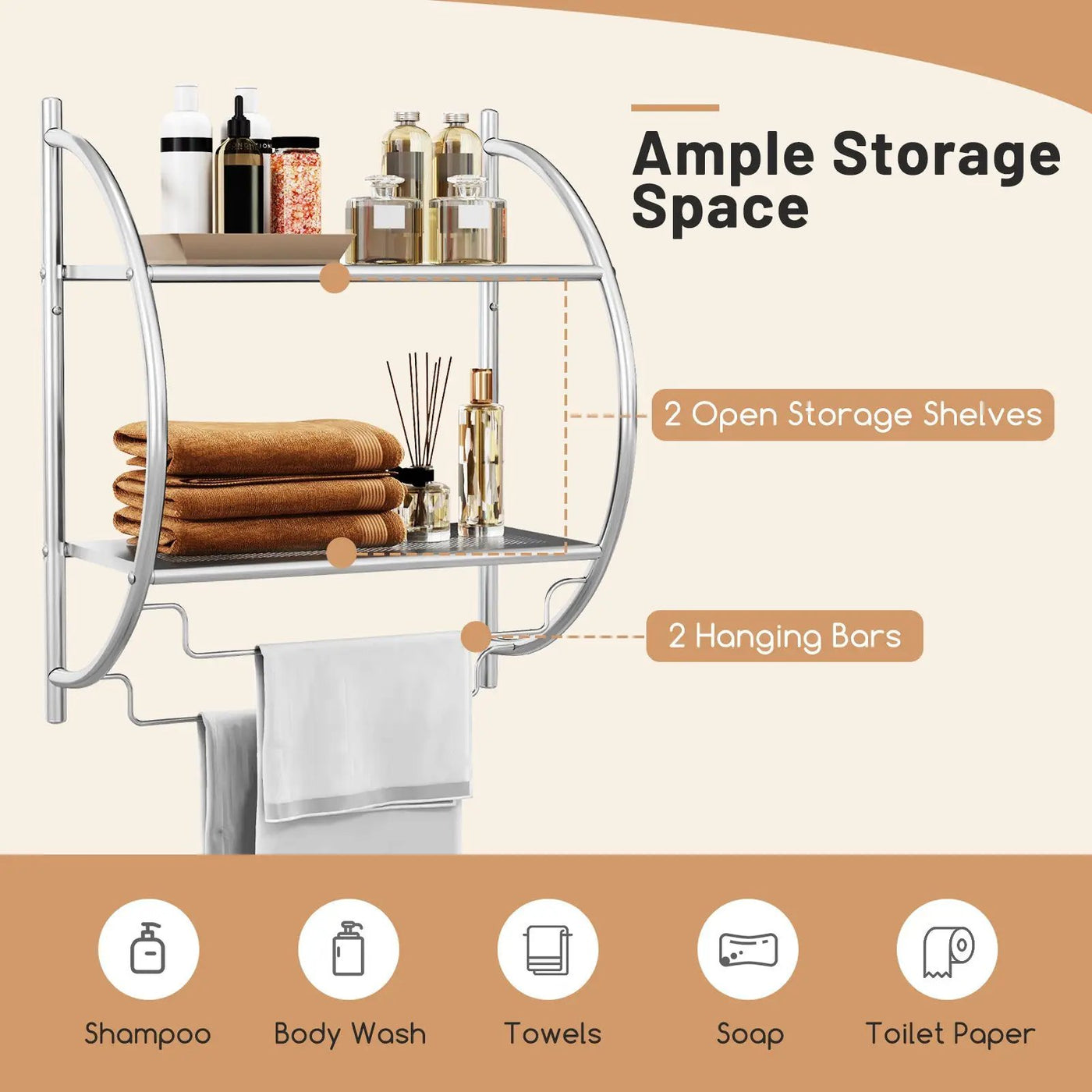 Wall Mounted 2-Tier Bathroom Towel Rack with 2 Towel Bars by DirectDeals