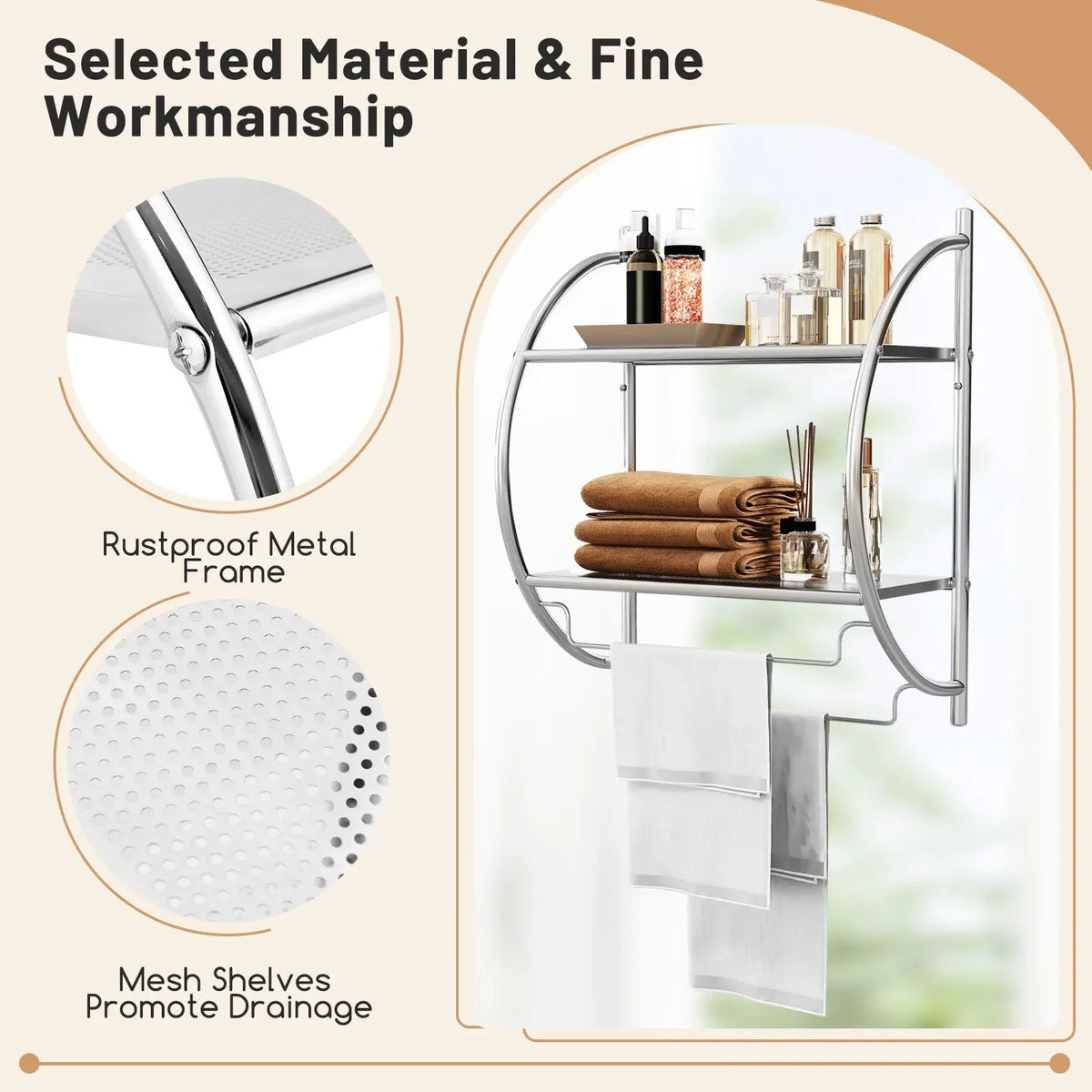 Wall Mounted 2-Tier Bathroom Towel Rack with 2 Towel Bars by DirectDeals