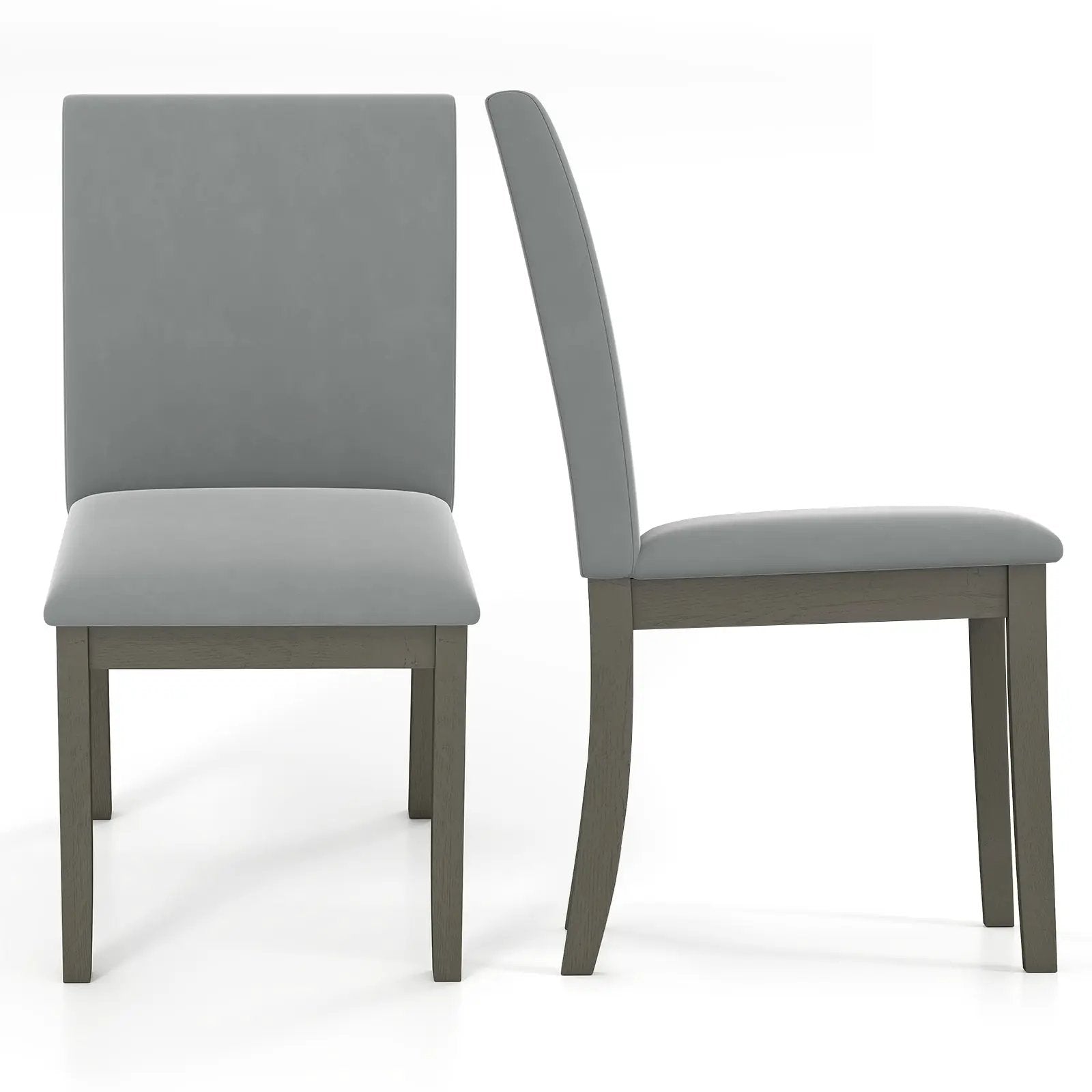 Upholstered Dining Chairs Set of 2 with Rubber Wood Legs and High Back-Gray by DirectDeals