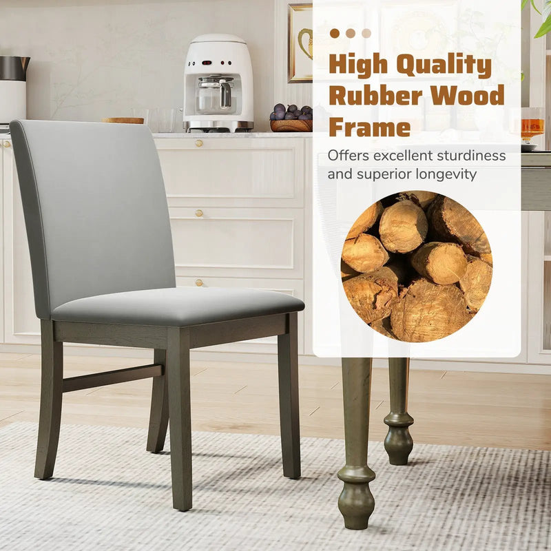 Upholstered Dining Chairs Set of 2 with Rubber Wood Legs and High Back-Gray by DirectDeals
