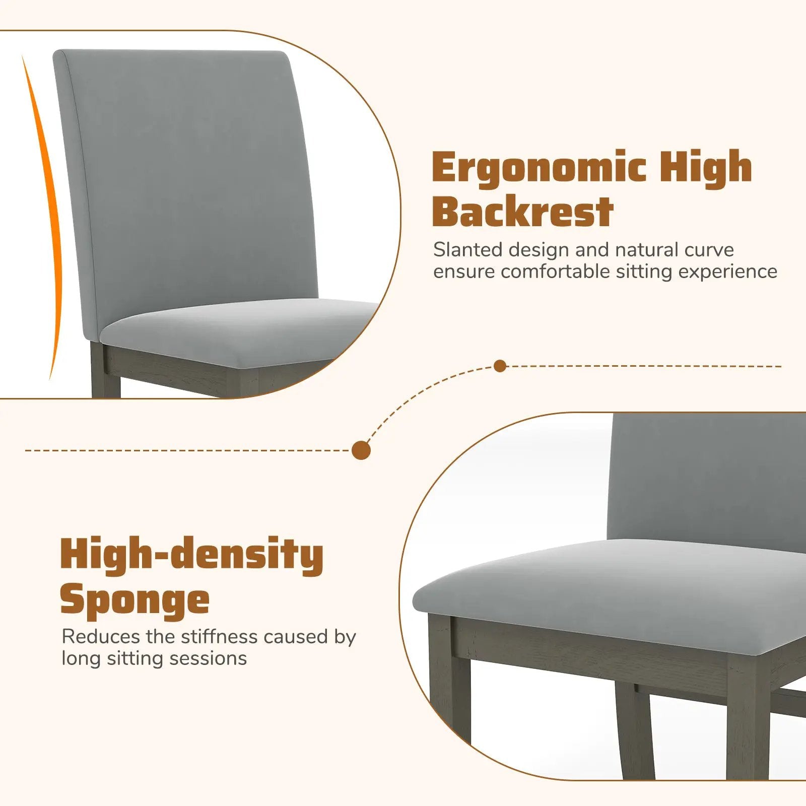 Upholstered Dining Chairs Set of 2 with Rubber Wood Legs and High Back-Gray by DirectDeals