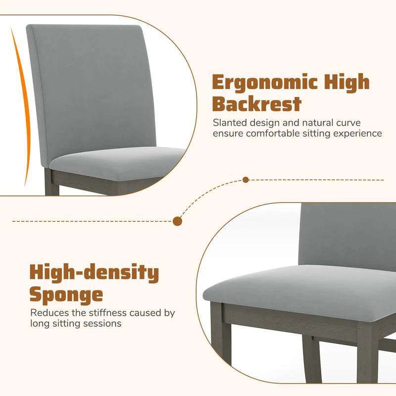 Upholstered Dining Chairs Set of 2 with Rubber Wood Legs and High Back-Gray by DirectDeals