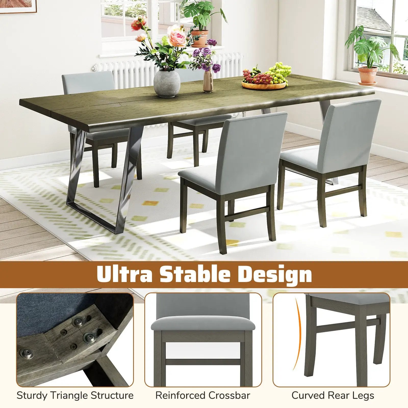 Upholstered Dining Chairs Set of 2 with Rubber Wood Legs and High Back-Gray by DirectDeals