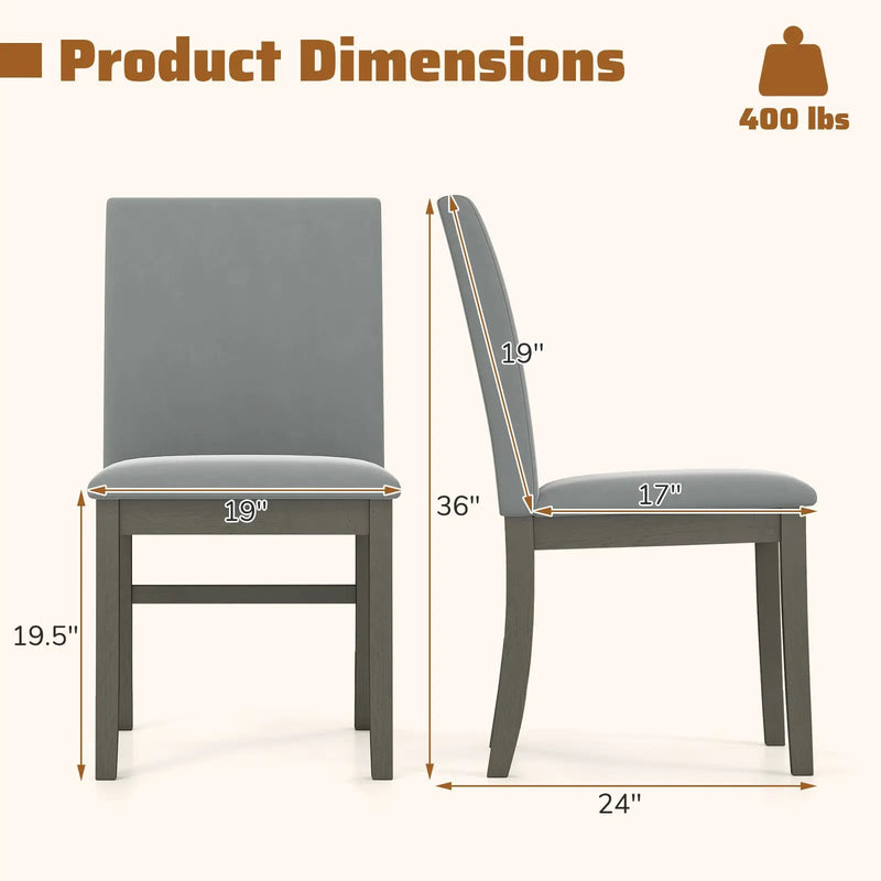 Upholstered Dining Chairs Set of 2 with Rubber Wood Legs and High Back-Gray by DirectDeals