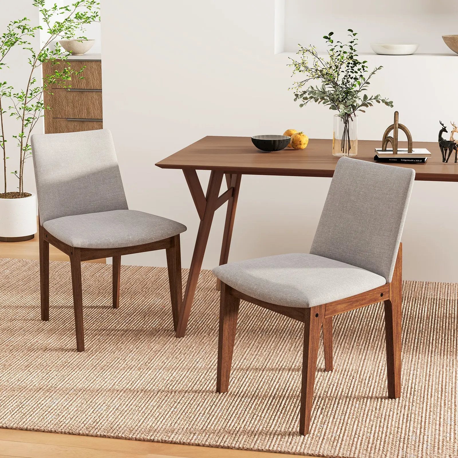 Set of 2 Wooden Dining Chairs Upholstered with High Curved Back-Walnut by DirectDeals