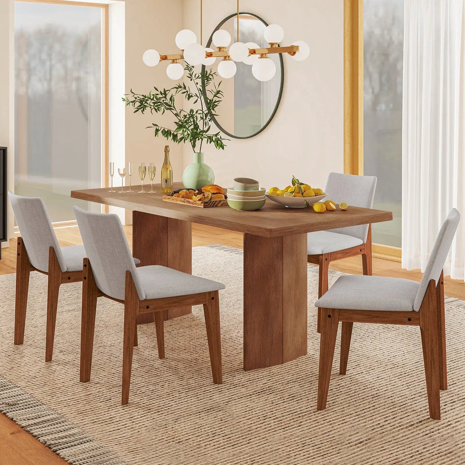 Set of 2 Wooden Dining Chairs Upholstered with High Curved Back-Walnut by DirectDeals