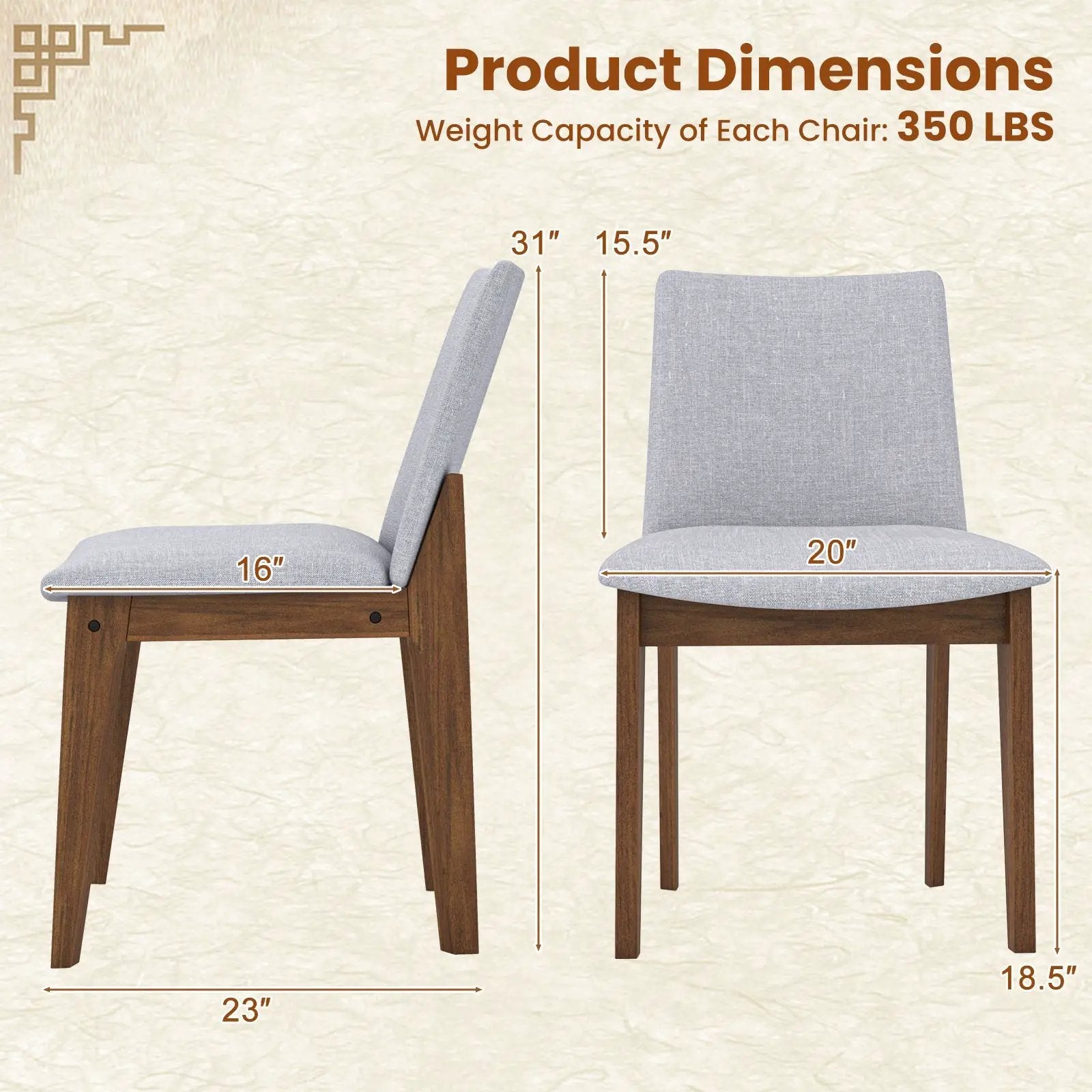 Set of 2 Wooden Dining Chairs Upholstered with High Curved Back-Walnut by DirectDeals