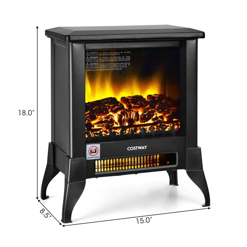 Compact Portable Space Heater with Realistic Flame Effect-Black by DirectDeals
