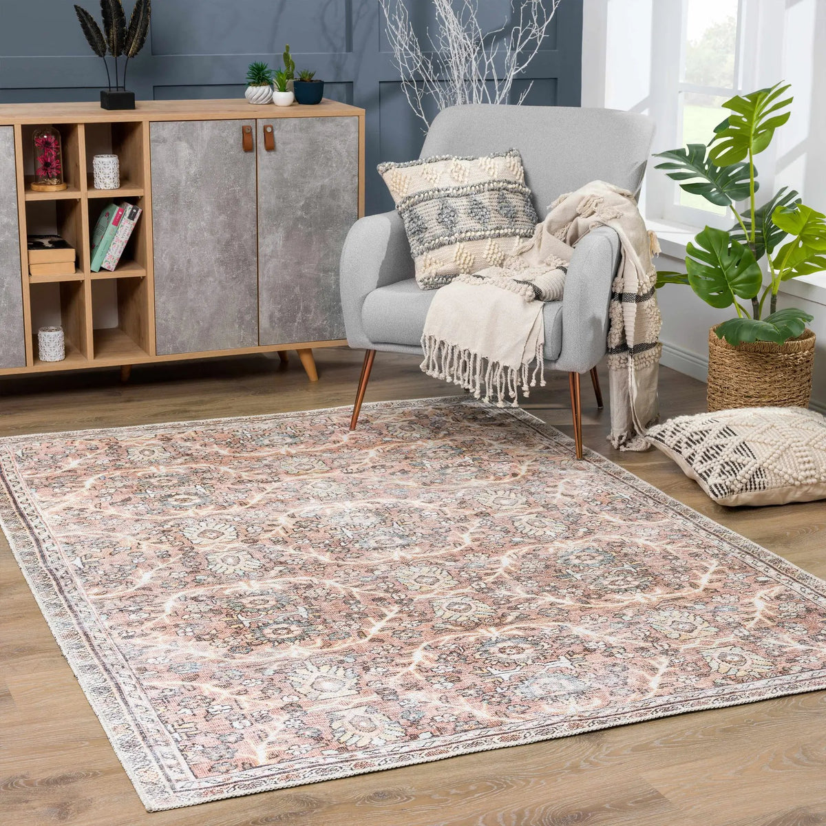 Urpi Rose & Brown Washable Area Rug by Hauteloom