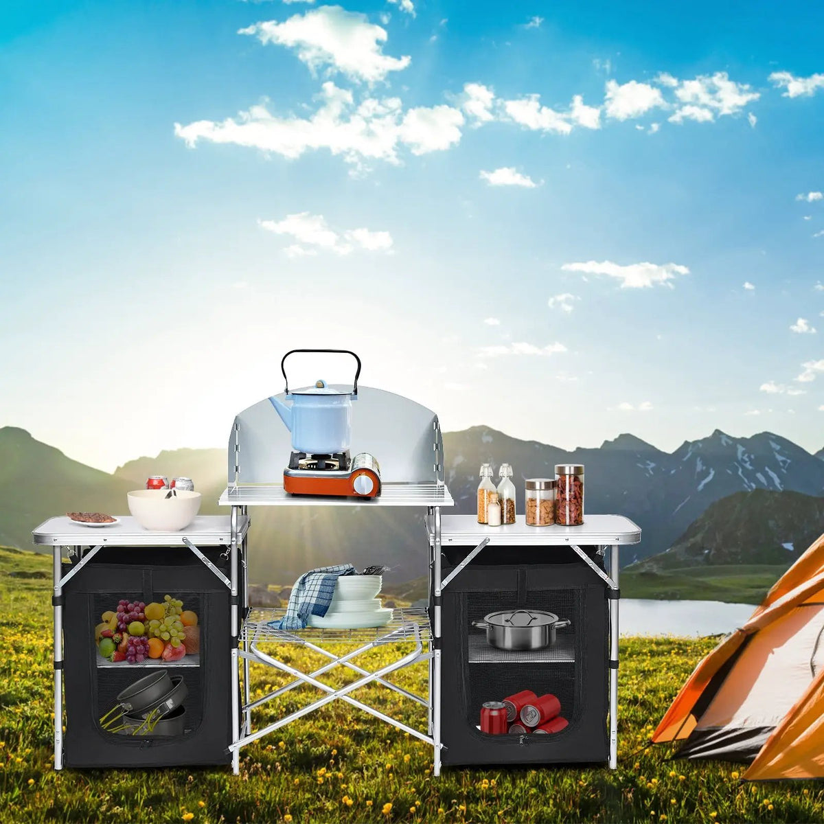 Folding Camping Table with Storage Organizer by DirectDeals