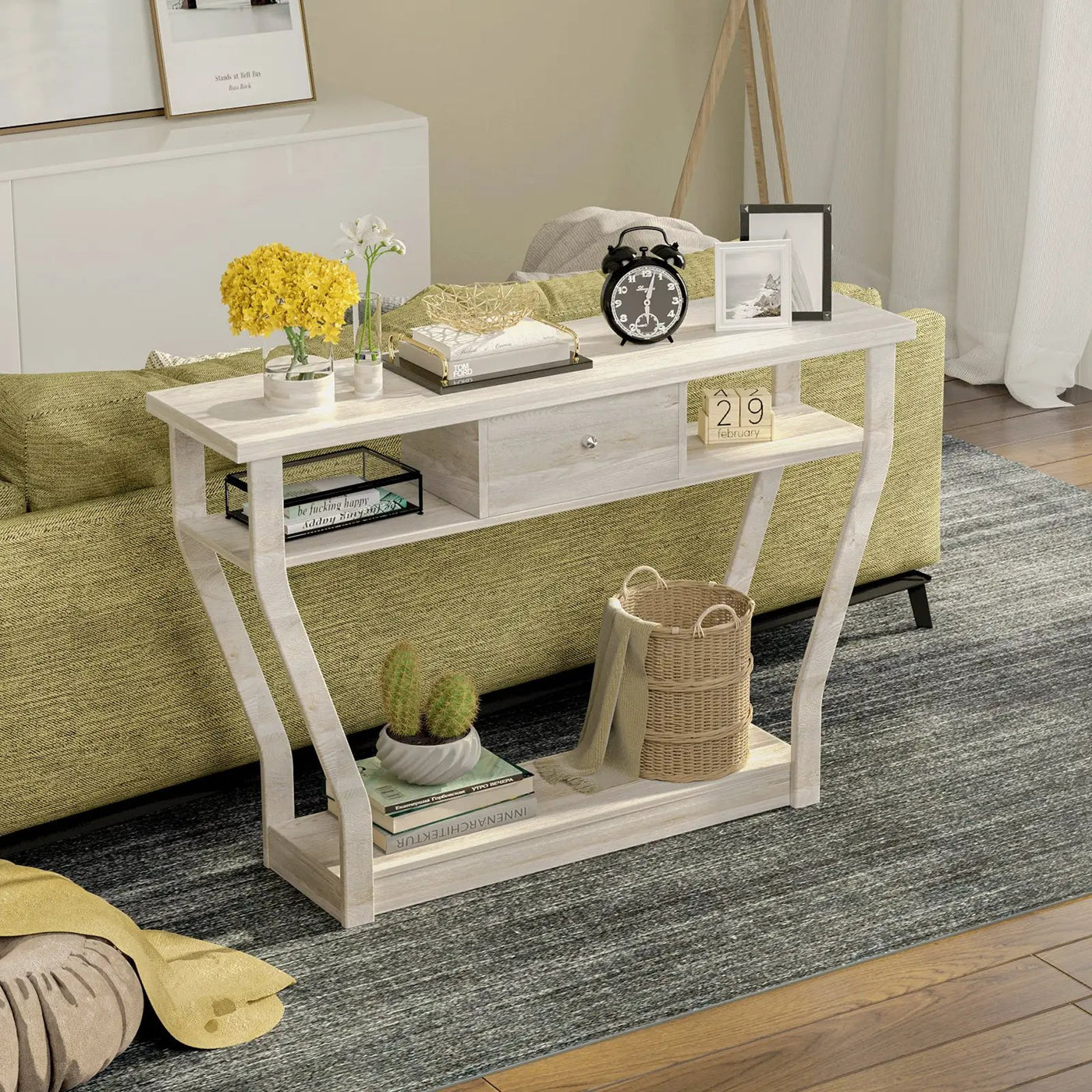 Curved Frame Modern Console Table with Storage Drawer for Entryway by DirectDeals