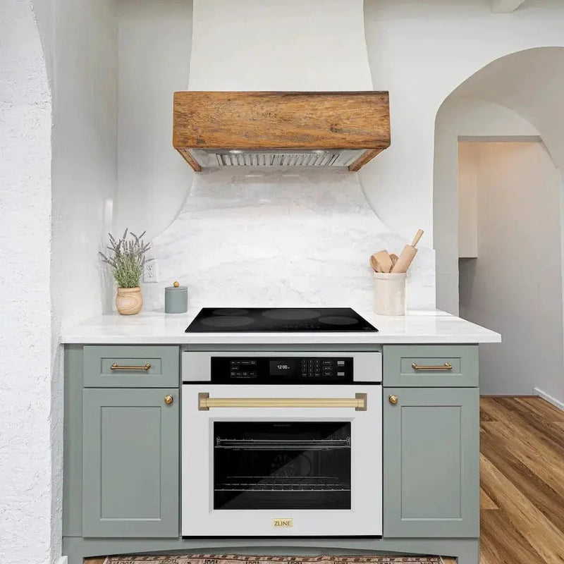 ZLINE 30" Autograph Edition Professional True Convection Single Wall Oven, Air Fry, Self Clean, White Matte, Champagne Bronze WASZ-WM-30-CB by Farmhouse Kitchen and Bath