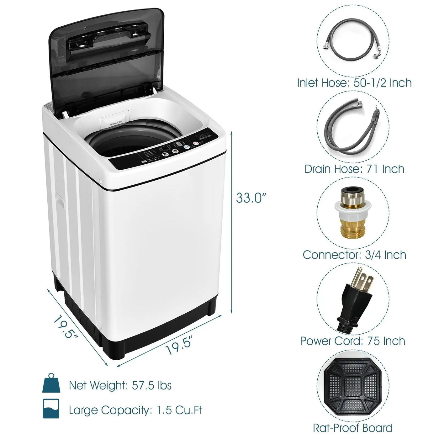 Full-Automatic Washing Machine 1.5 Cubic Feet 11 LBS Washer by DirectDeals