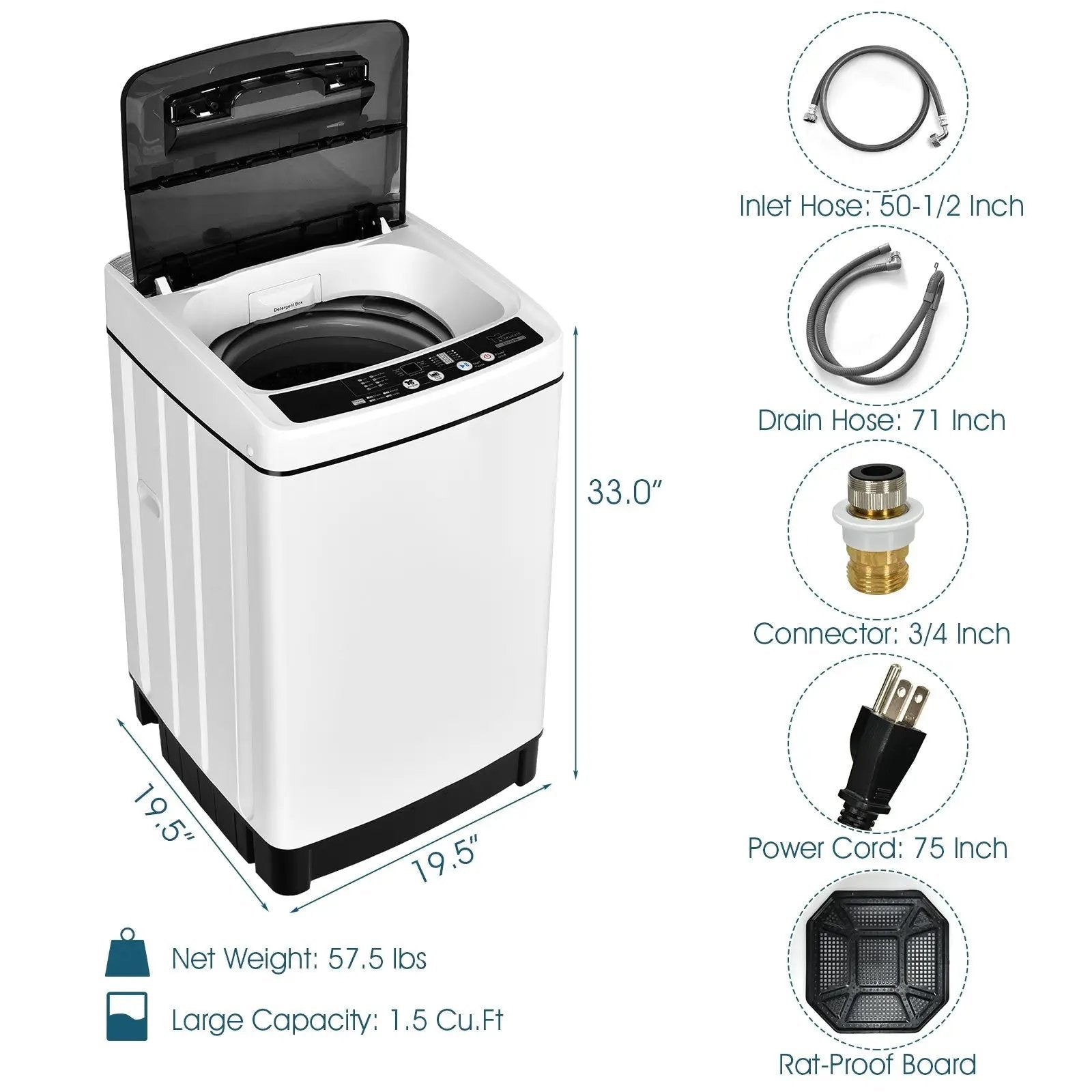 Full-Automatic Washing Machine 1.5 Cubic Feet 11 LBS Washer by DirectDeals